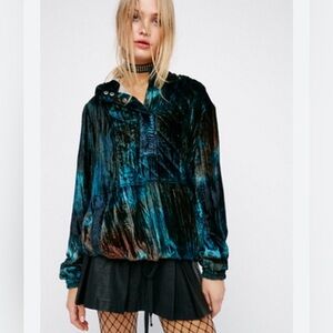Free People Ombre Print Velvet Pullover Blue Teal 40767568 medium hoodie